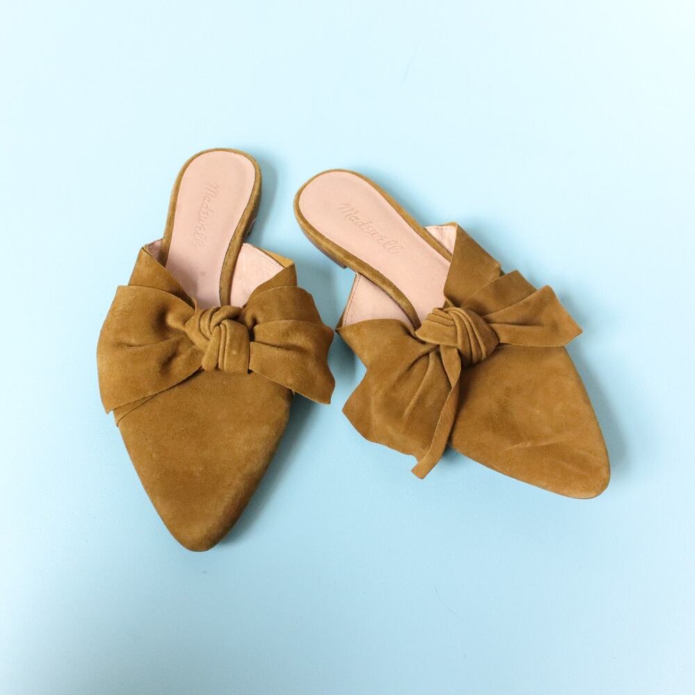 Madewell Remi Bow Suede Pointed Toe Mule Flats Size 7.5 Casual Slip On Spice